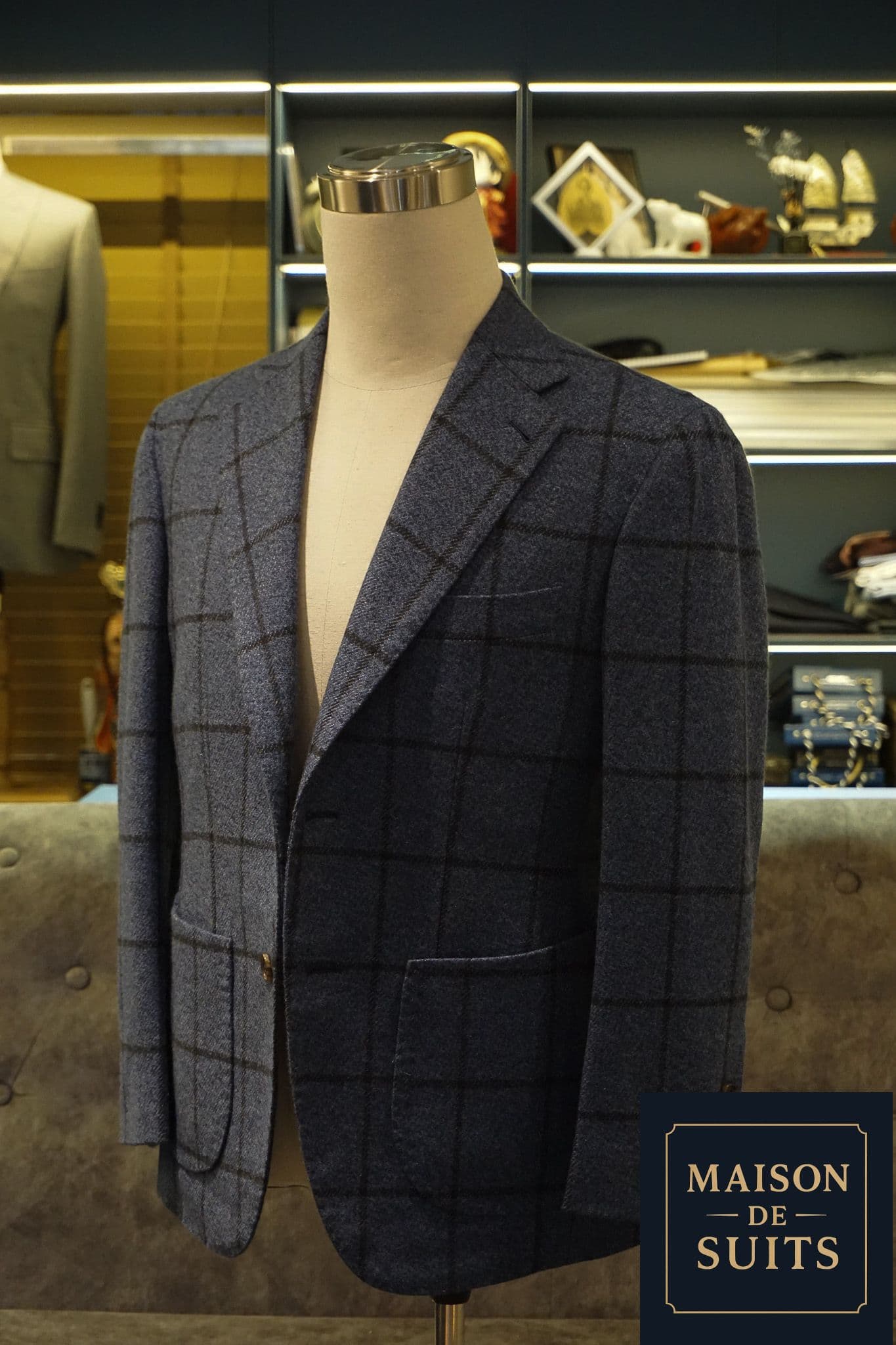 Johnstons of Elgin Cashmere Blue & Black Check Jacket