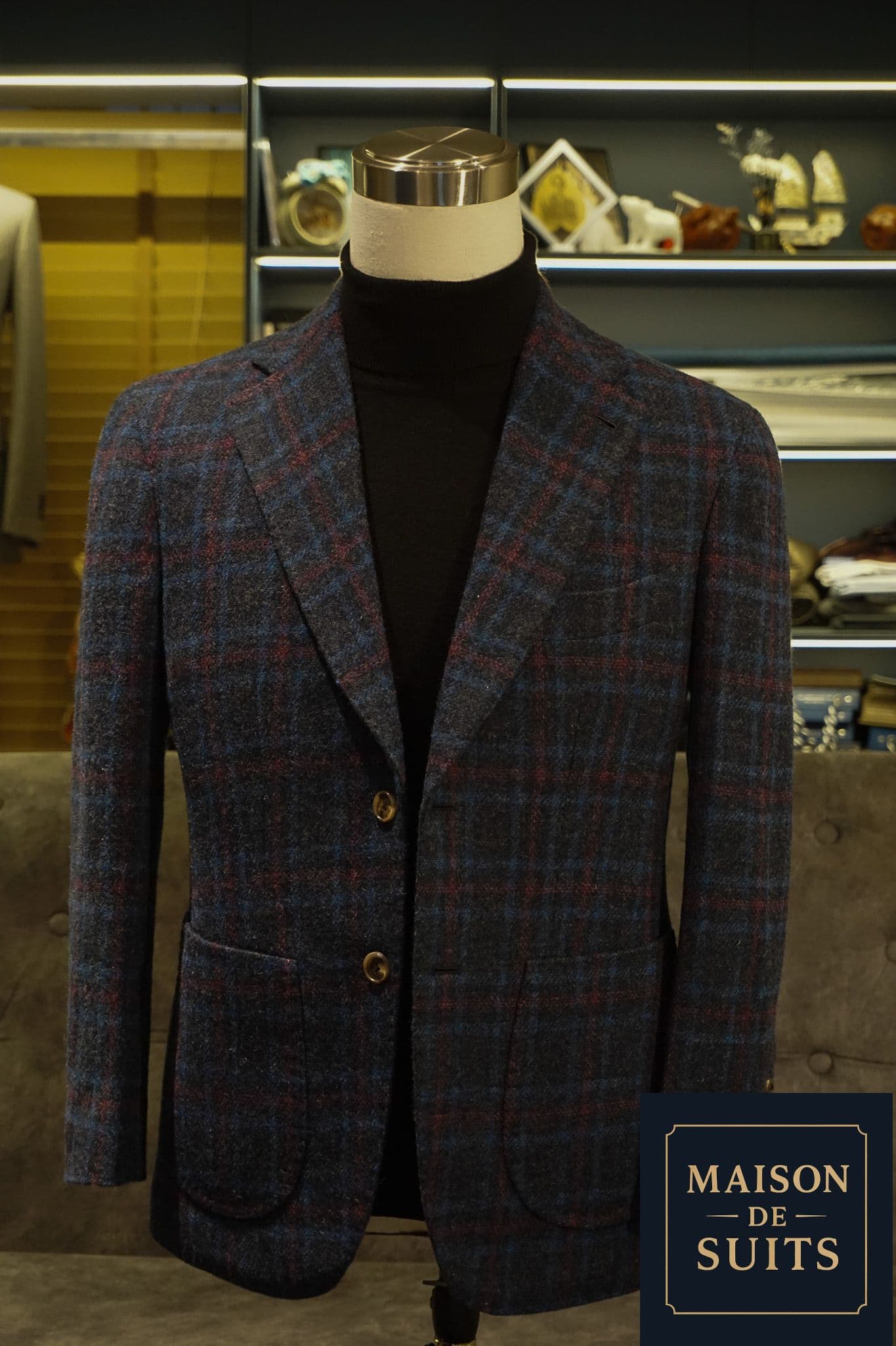 holland-and-sherry-single-breasted-navy-and-red-check-tweed-jacket