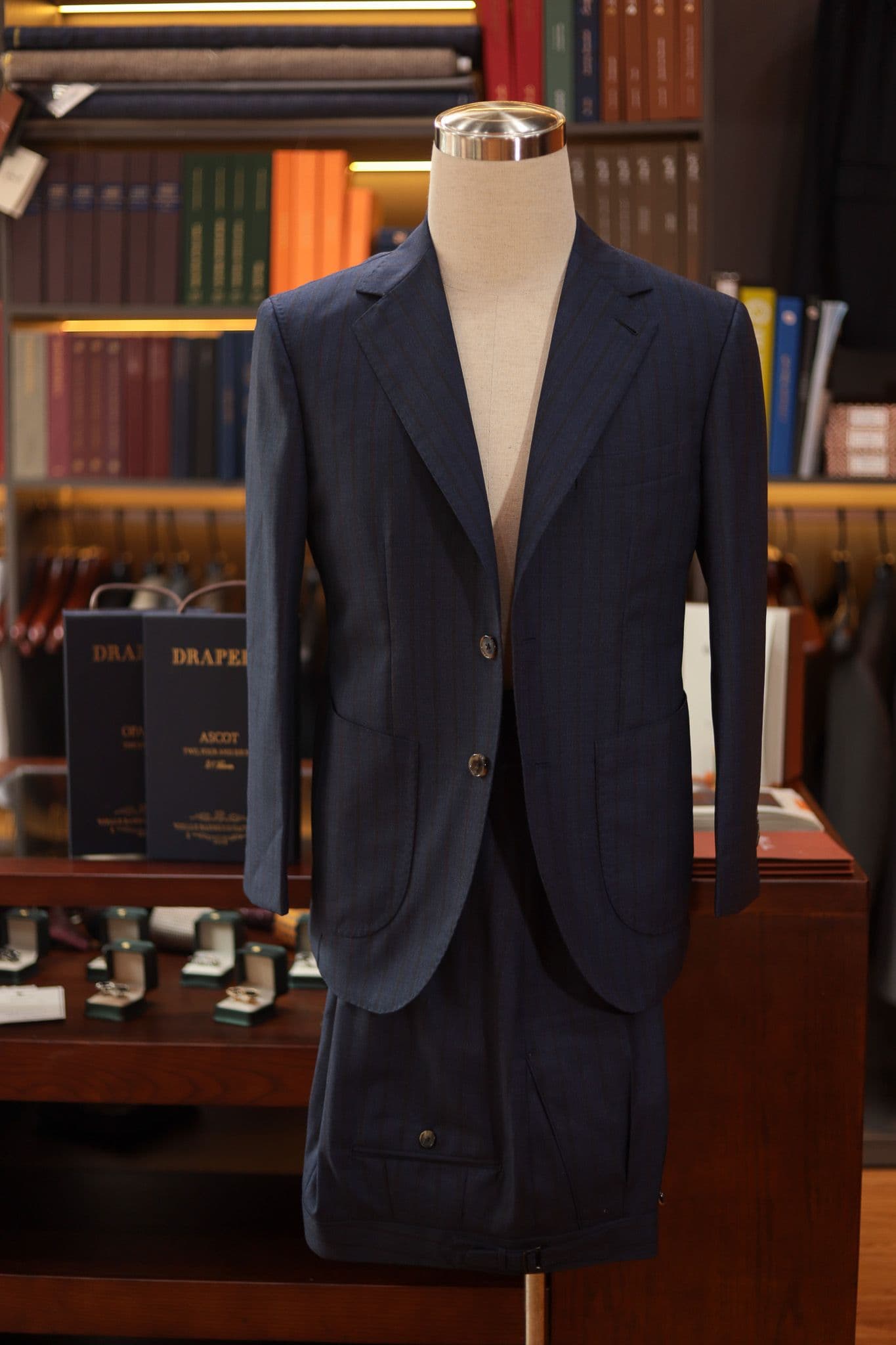 Navy Red Stripes Drapers 2 Ply Suit