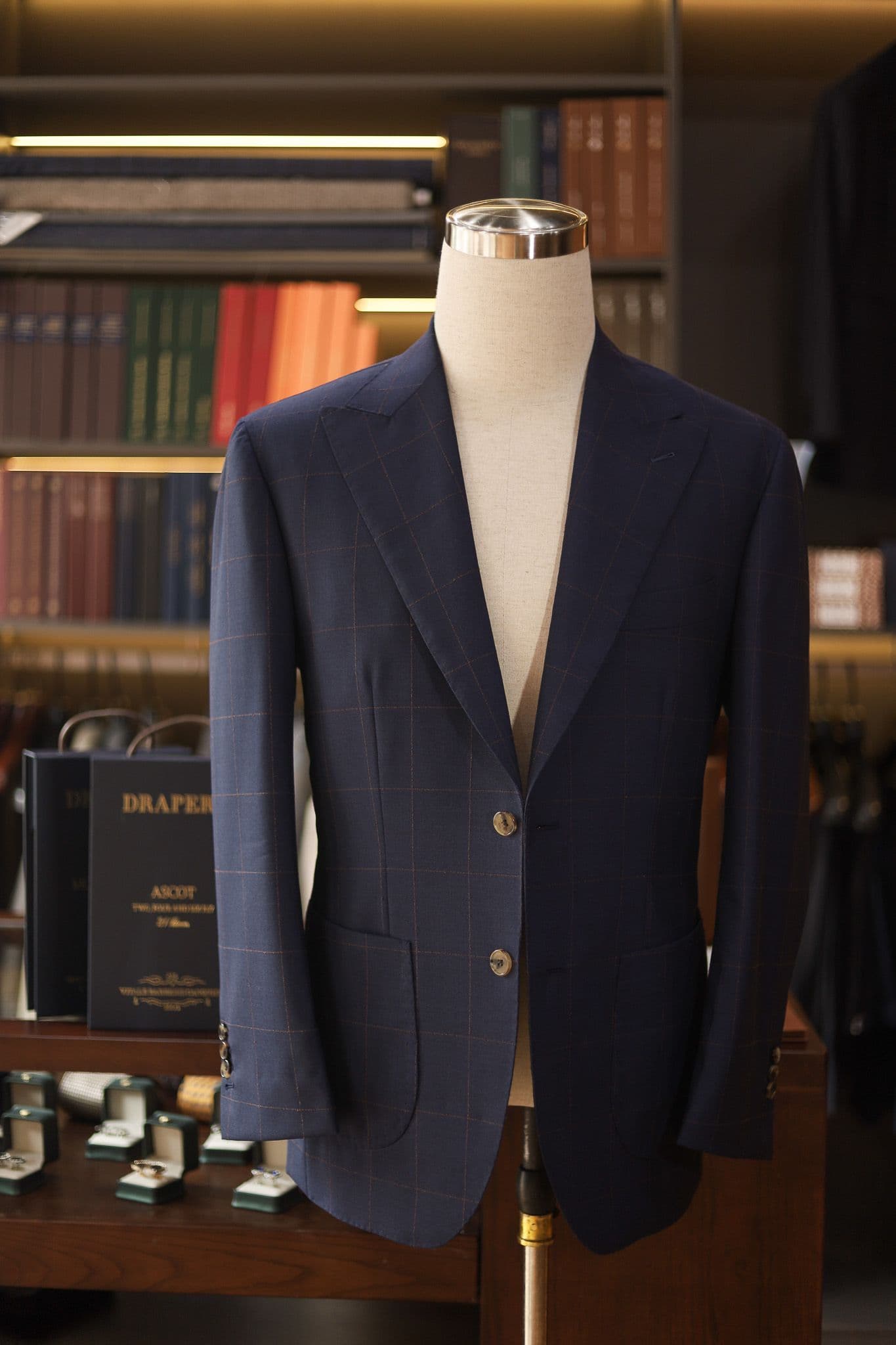 Navy Orange Check Drapers 2Ply Single Breasted Jacket