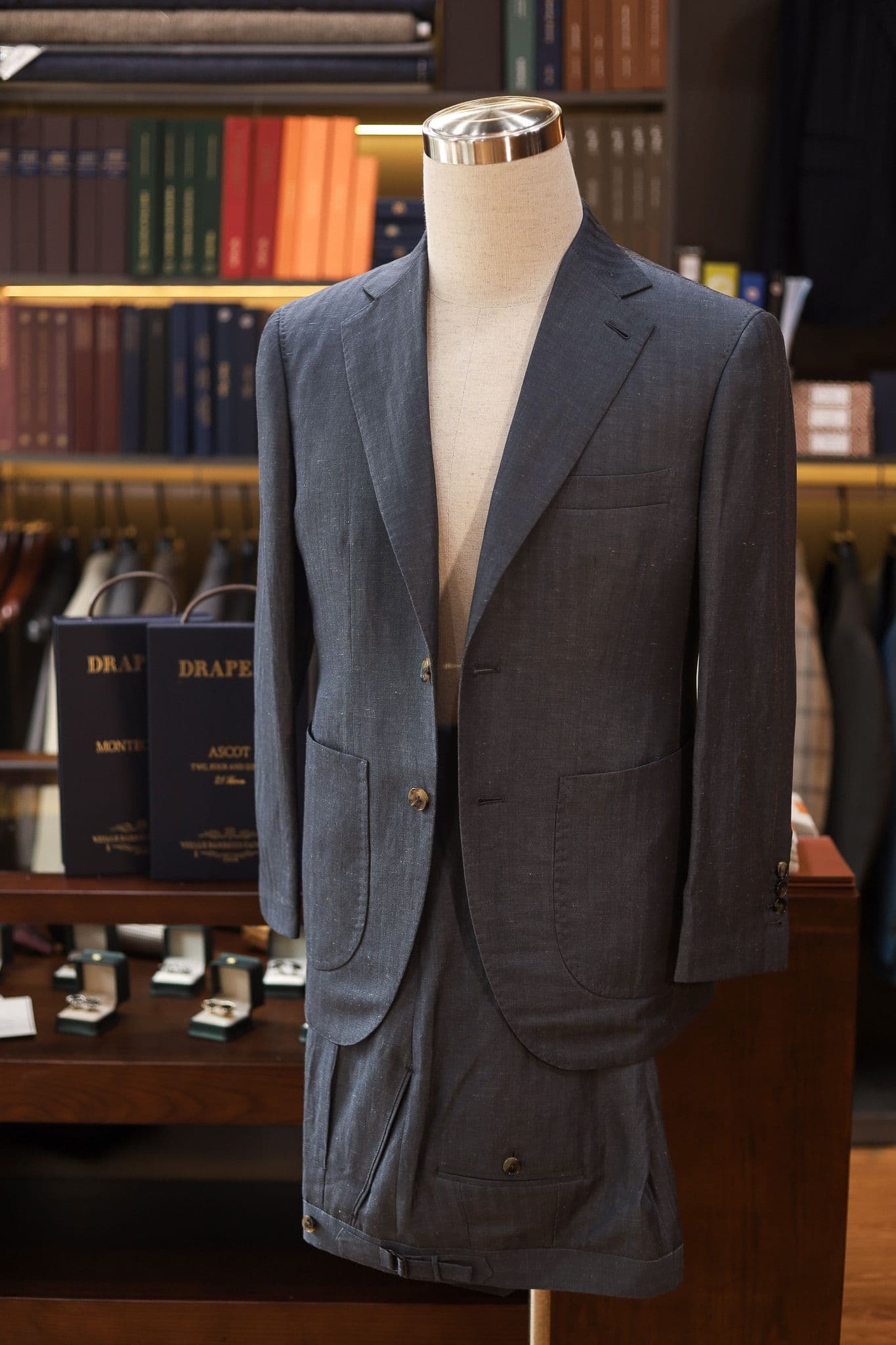 Drapers Italy Bluestone Herringbone Wool Linen Suit