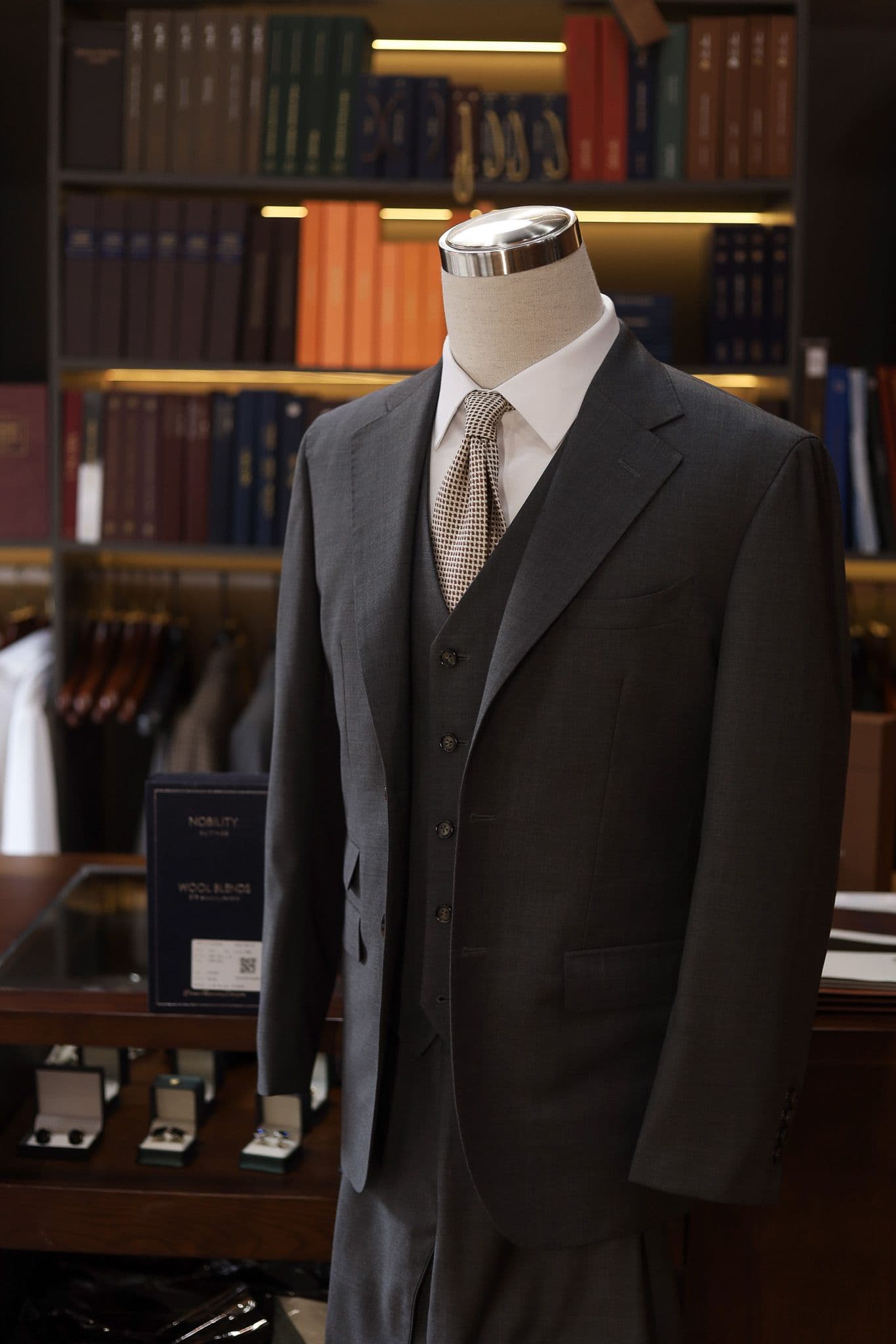 Nobility Wool Blend Dark Grey 3 Pieces Suit