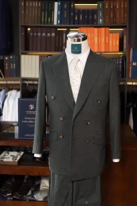 Tingeniator Wool Silk Linen Double Breasted Green Suit