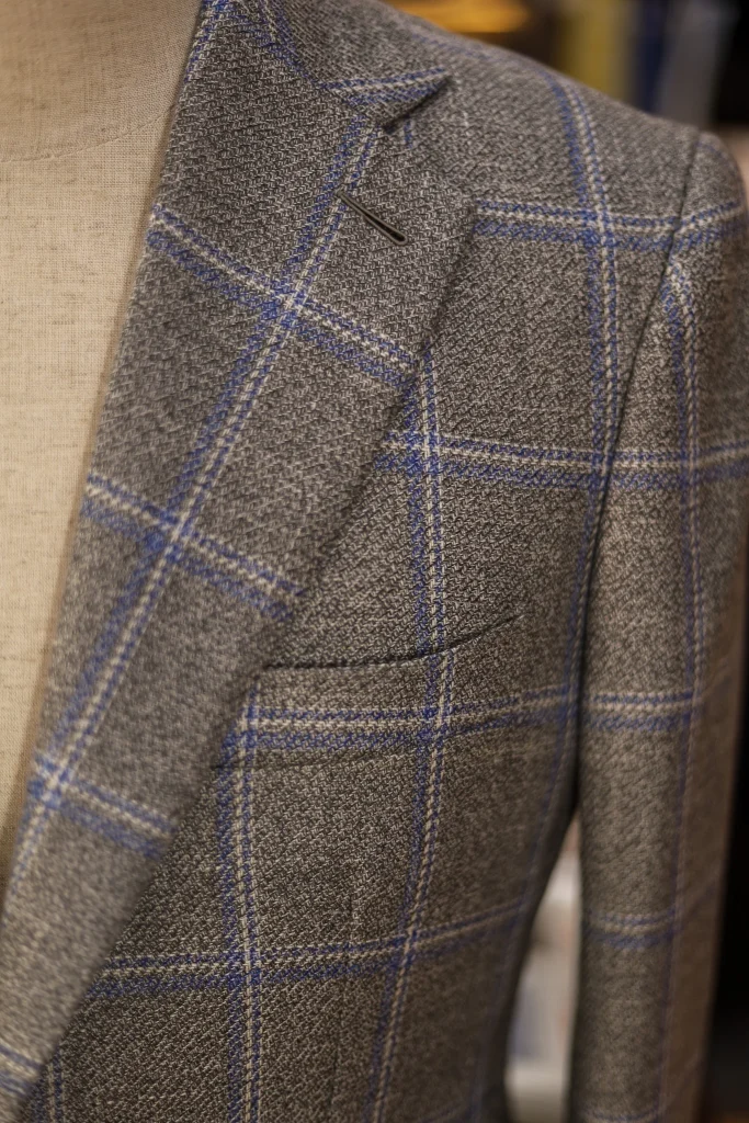 Caccioppoli Wool Silk Linen Grey Blue Check Jacket - 2