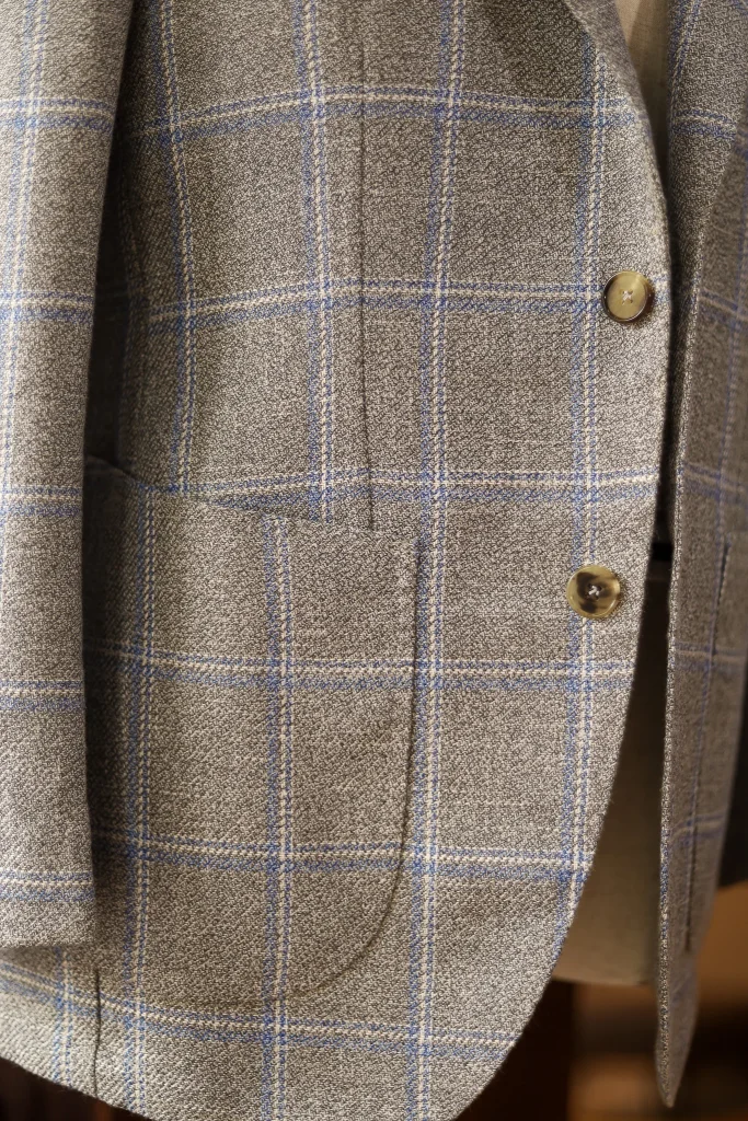 Caccioppoli Wool Silk Linen Grey Blue Check Jacket - 3