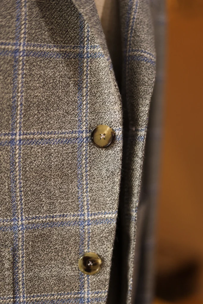 Caccioppoli Wool Silk Linen Grey Blue Check Jacket - 4