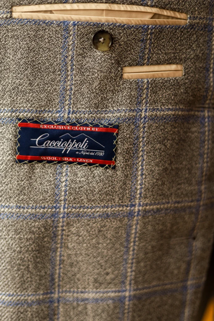 Caccioppoli Wool Silk Linen Grey Blue Check Jacket - 5