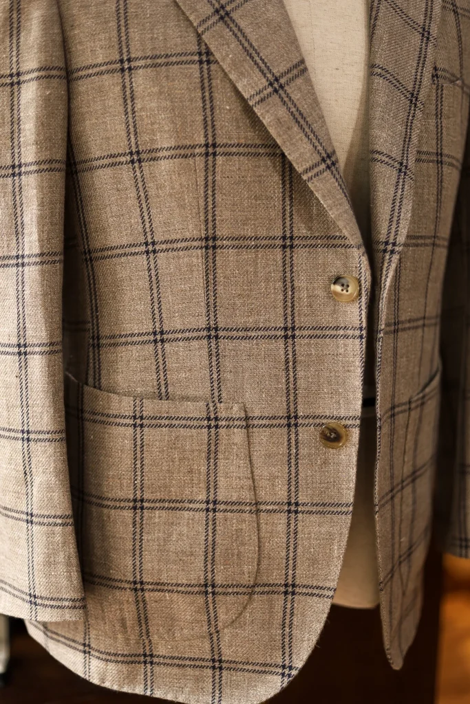 Solbiati 100% Linen Beige Windowpane Jacket - 3