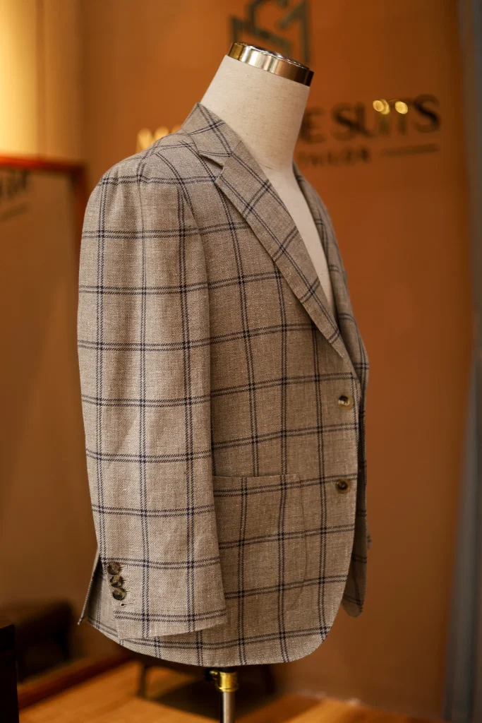 Solbiati 100% Linen Beige Windowpane Jacket - 8