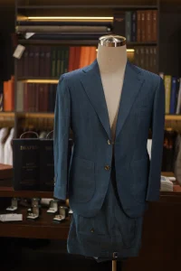 Drapers Wool Linen Light Blue Herringbone Suit