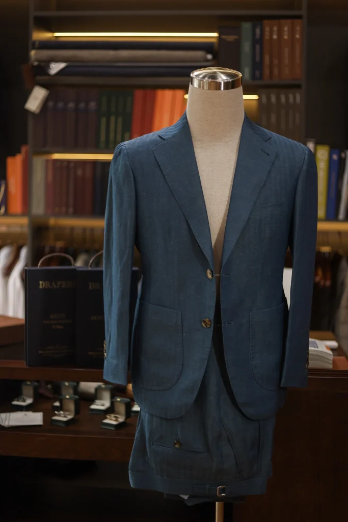 Drapers Wool Linen Light Blue Herringbone Suit